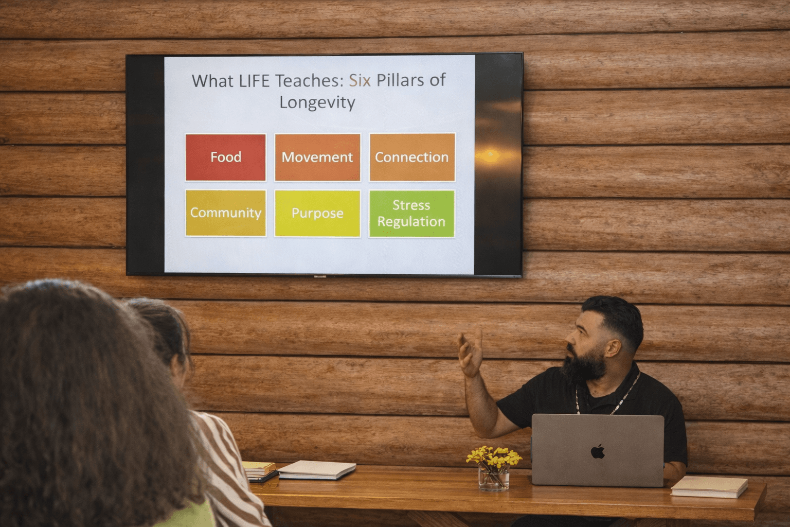 Lou Verde presenting the LIFE six pillars slide during a keynote